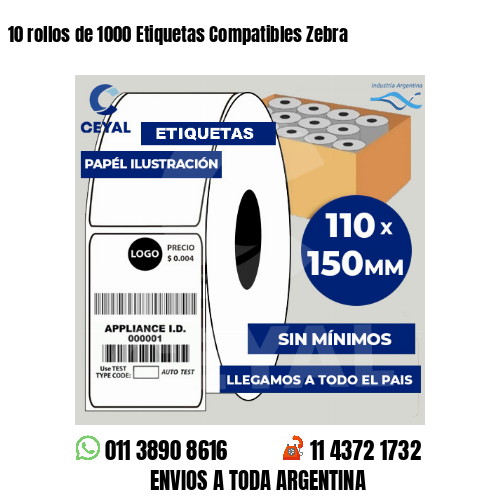10 rollos de 1000 Etiquetas Compatibles Zebra