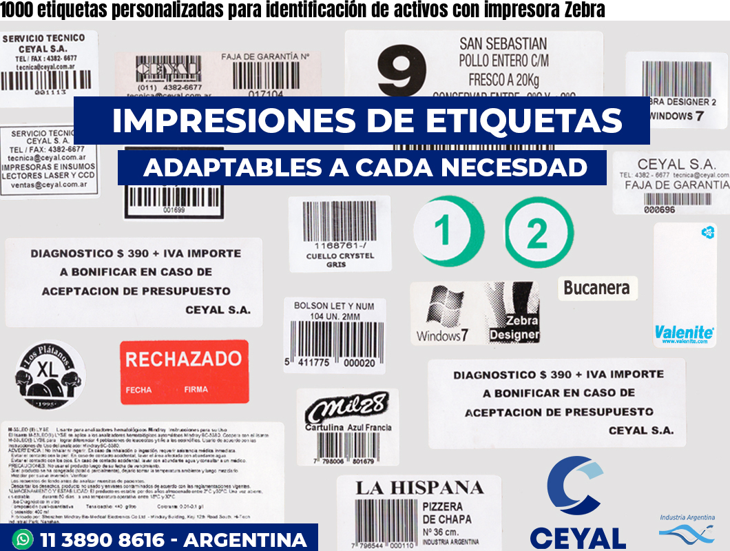 1000 etiquetas personalizadas para identificación de activos con impresora Zebra