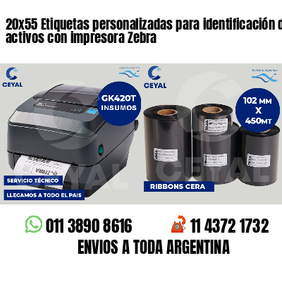 20x55 Etiquetas personalizadas para identificación de activos con impresora Zebra