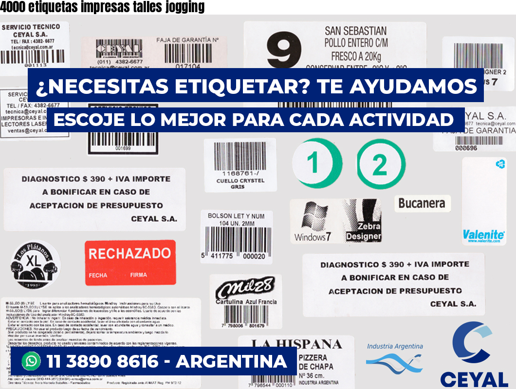 4000 etiquetas impresas talles jogging