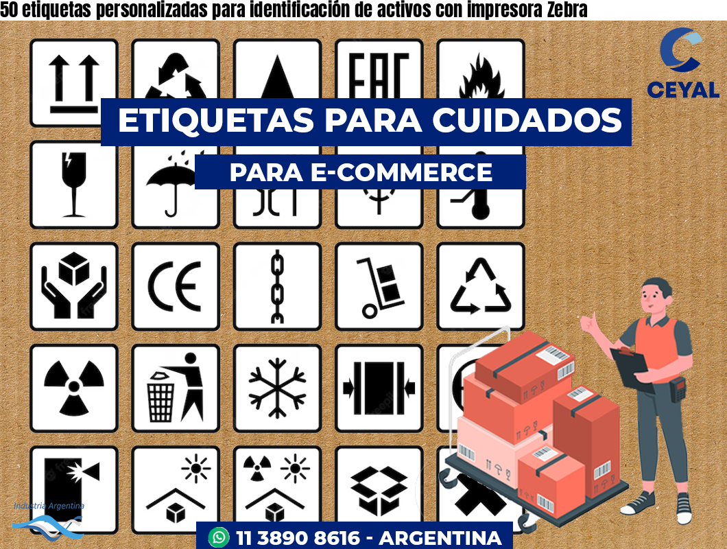 50 etiquetas personalizadas para identificación de activos con impresora Zebra