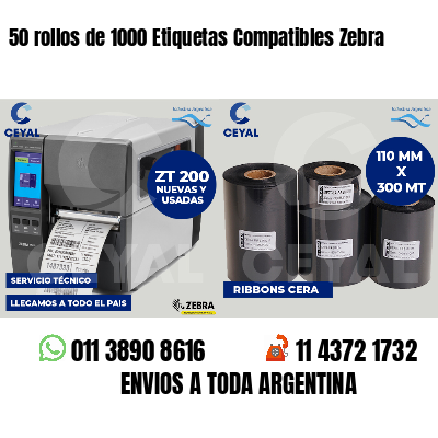 50 rollos de 1000 Etiquetas Compatibles Zebra 