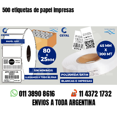 500 etiquetas de papel impresas
