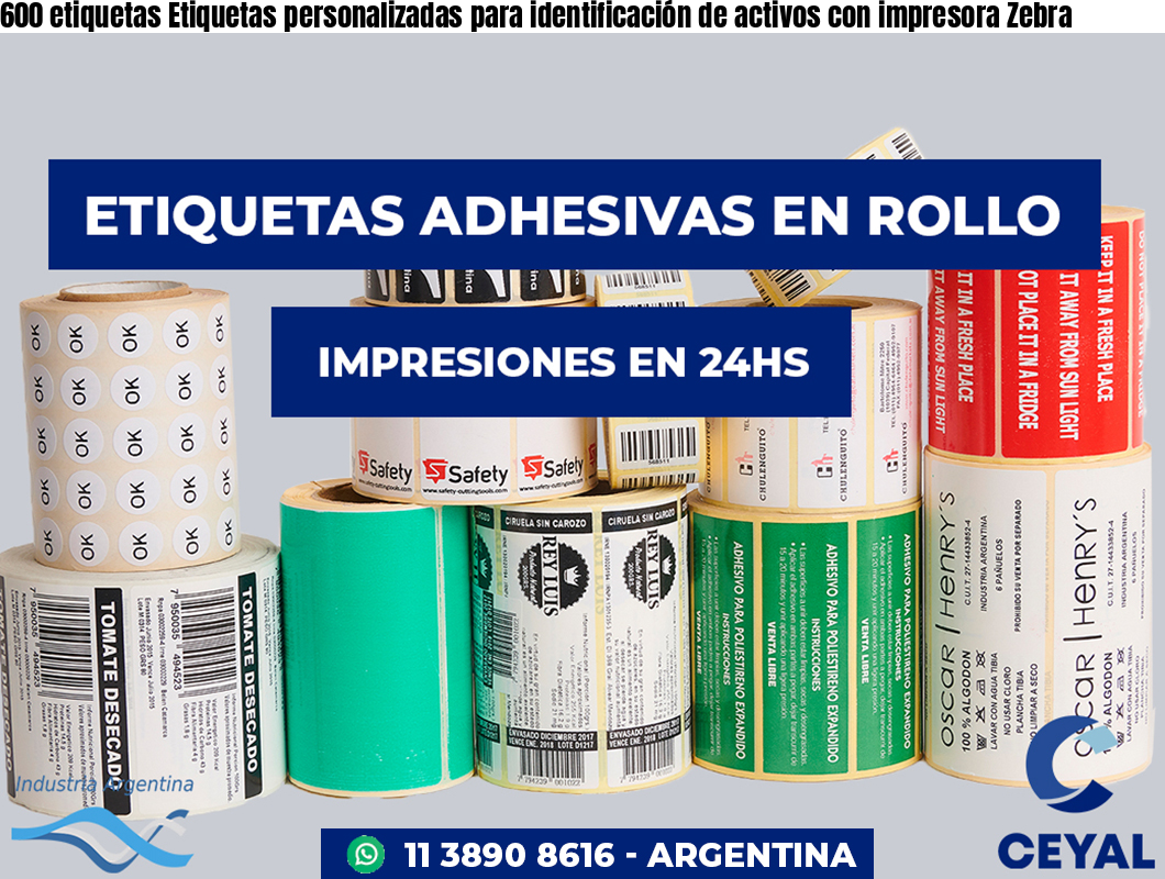 600 etiquetas Etiquetas personalizadas para identificación de activos con impresora Zebra