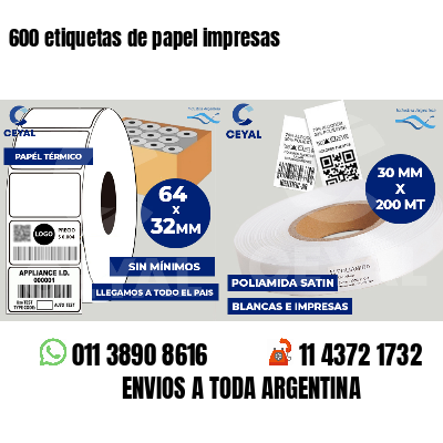 600 etiquetas de papel impresas
