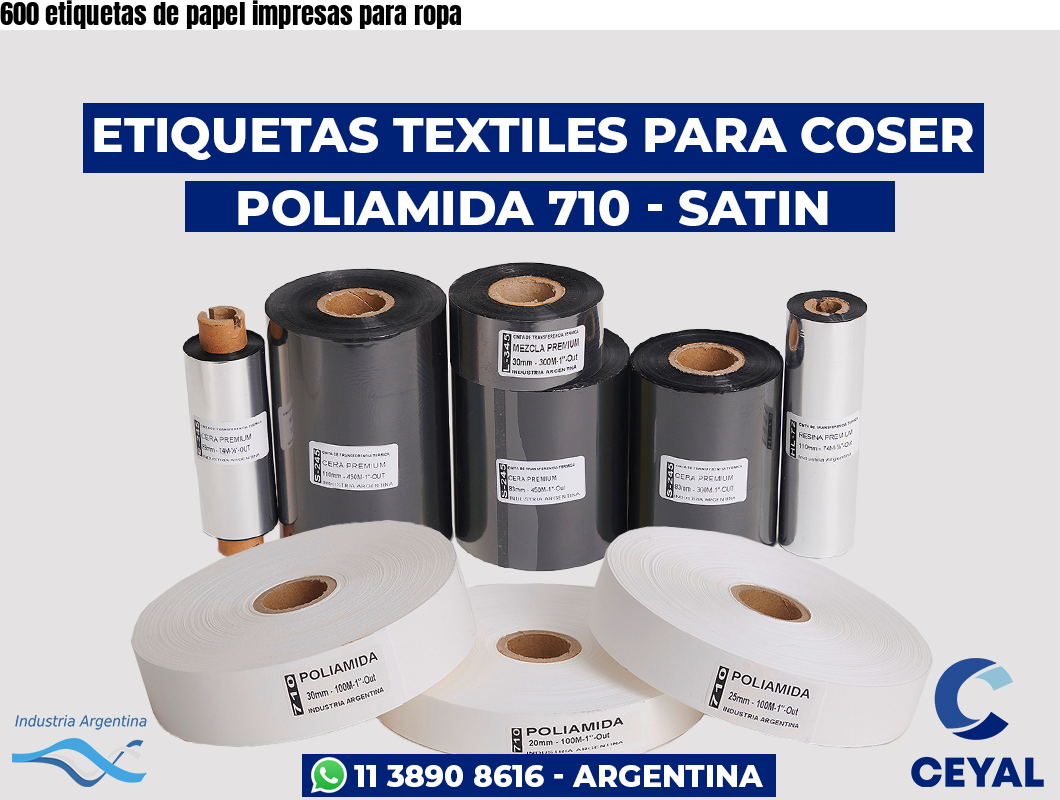 600 etiquetas de papel impresas para ropa