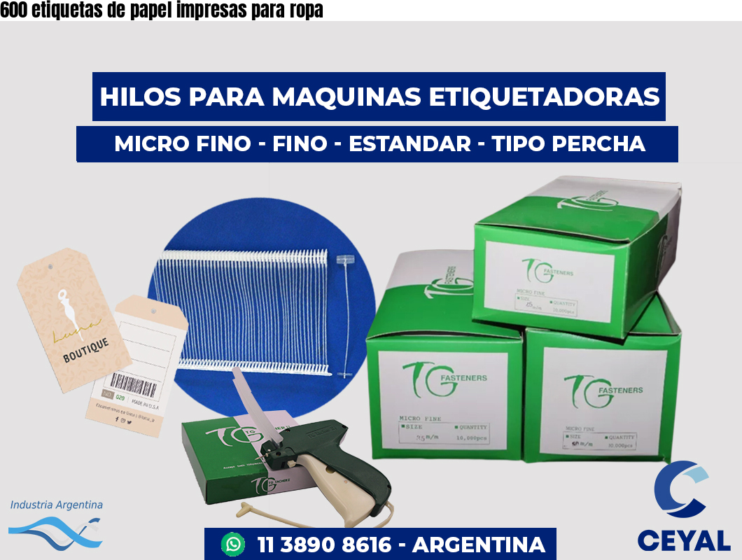 600 etiquetas de papel impresas para ropa