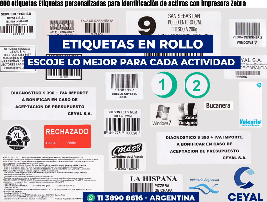 800 etiquetas Etiquetas personalizadas para identificación de activos con impresora Zebra