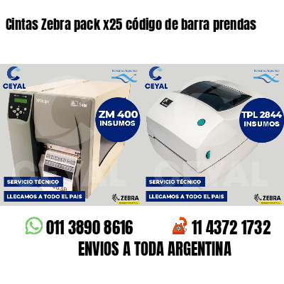 Cintas Zebra pack x25 código de barra prendas