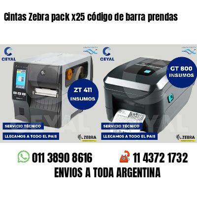 Cintas Zebra pack x25 código de barra prendas