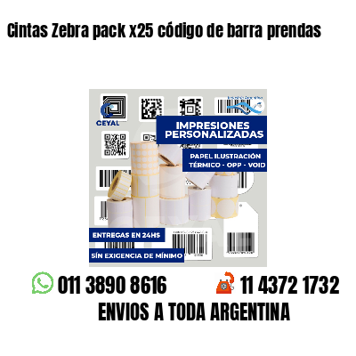 Cintas Zebra pack x25 código de barra prendas