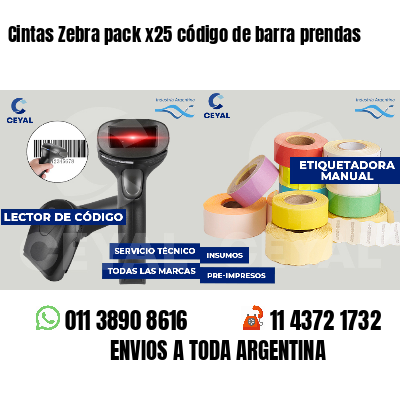 Cintas Zebra pack x25 código de barra prendas