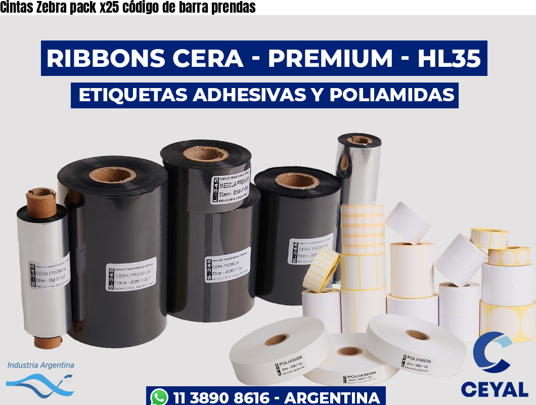 Cintas Zebra pack x25 código de barra prendas