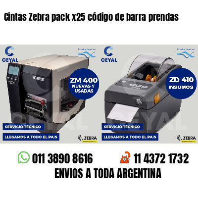 Cintas Zebra pack x25 código de barra prendas