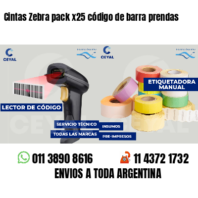 Cintas Zebra pack x25 código de barra prendas