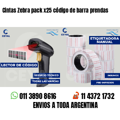 Cintas Zebra pack x25 código de barra prendas