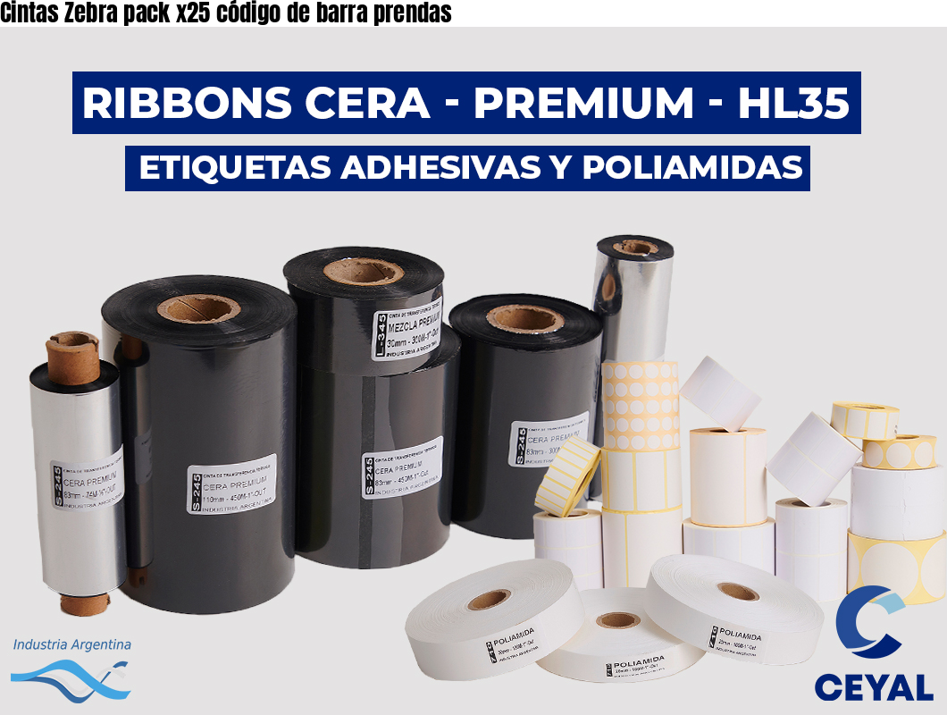 Cintas Zebra pack x25 código de barra prendas