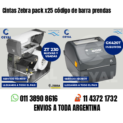Cintas Zebra pack x25 código de barra prendas