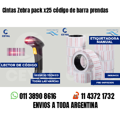 Cintas Zebra pack x25 código de barra prendas