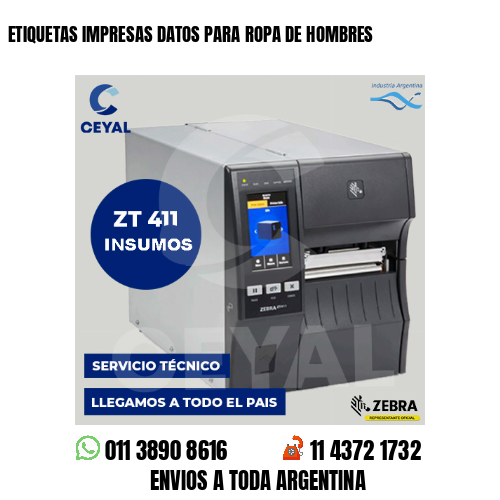 ETIQUETAS IMPRESAS DATOS PARA ROPA DE HOMBRES