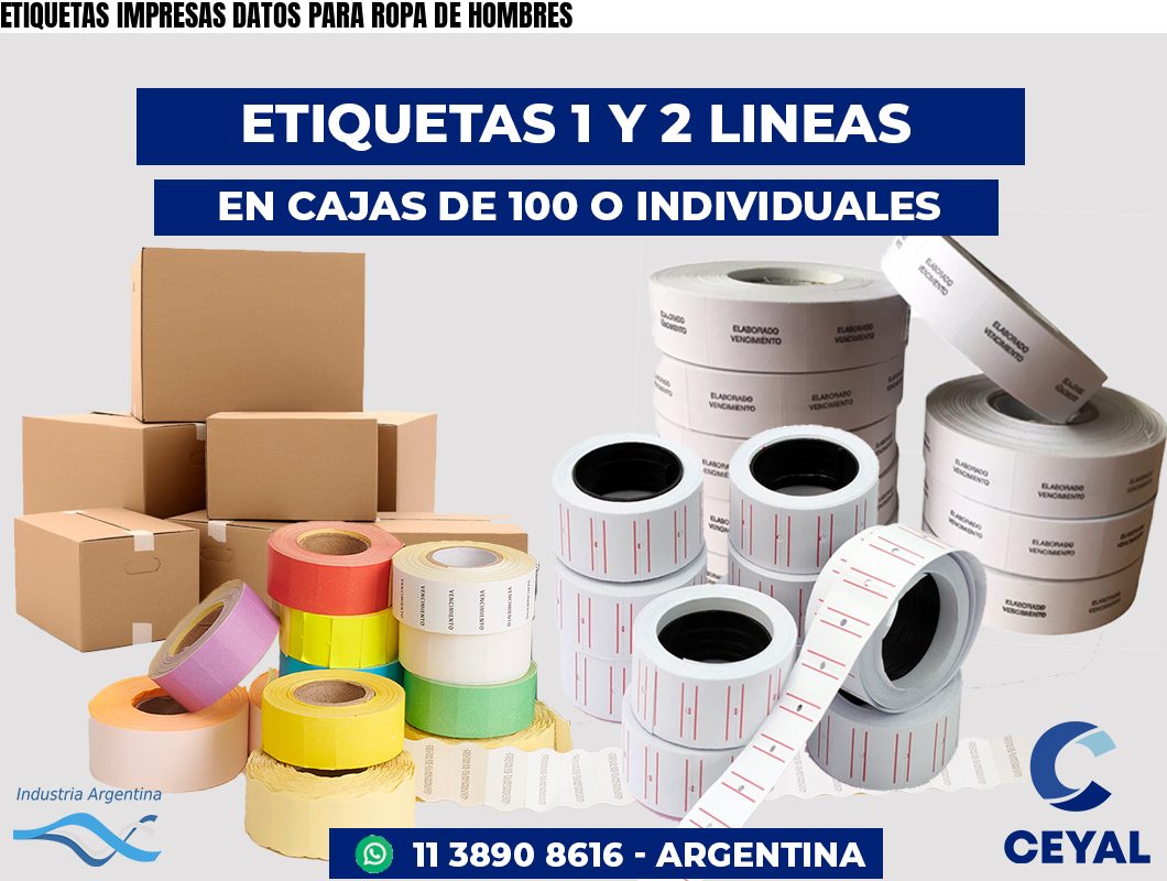 ETIQUETAS IMPRESAS DATOS PARA ROPA DE HOMBRES