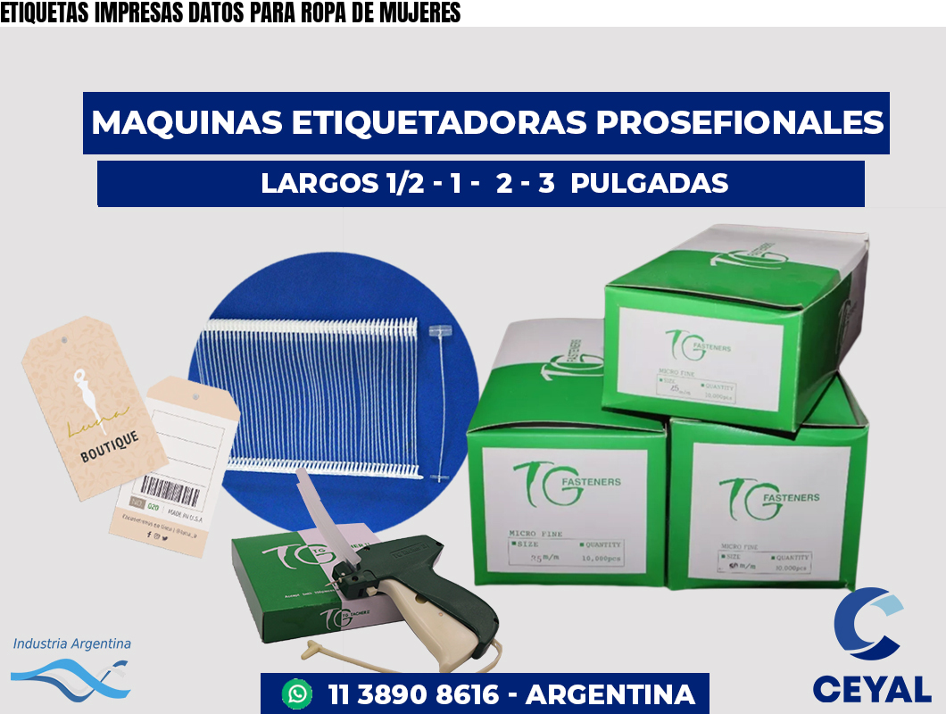 ETIQUETAS IMPRESAS DATOS PARA ROPA DE MUJERES