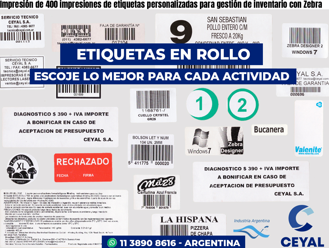 Impresión de 400 impresiones de etiquetas personalizadas para gestión de inventario con Zebra
