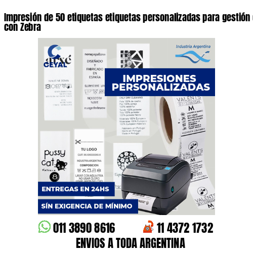 Impresión de 50 etiquetas etiquetas personalizadas para gestión de inventario con Zebra