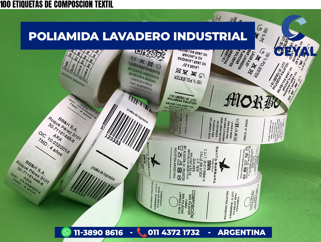 100 ETIQUETAS DE COMPOSCION TEXTIL