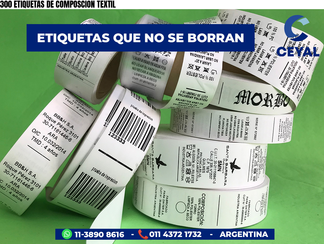 300 ETIQUETAS DE COMPOSCION TEXTIL
