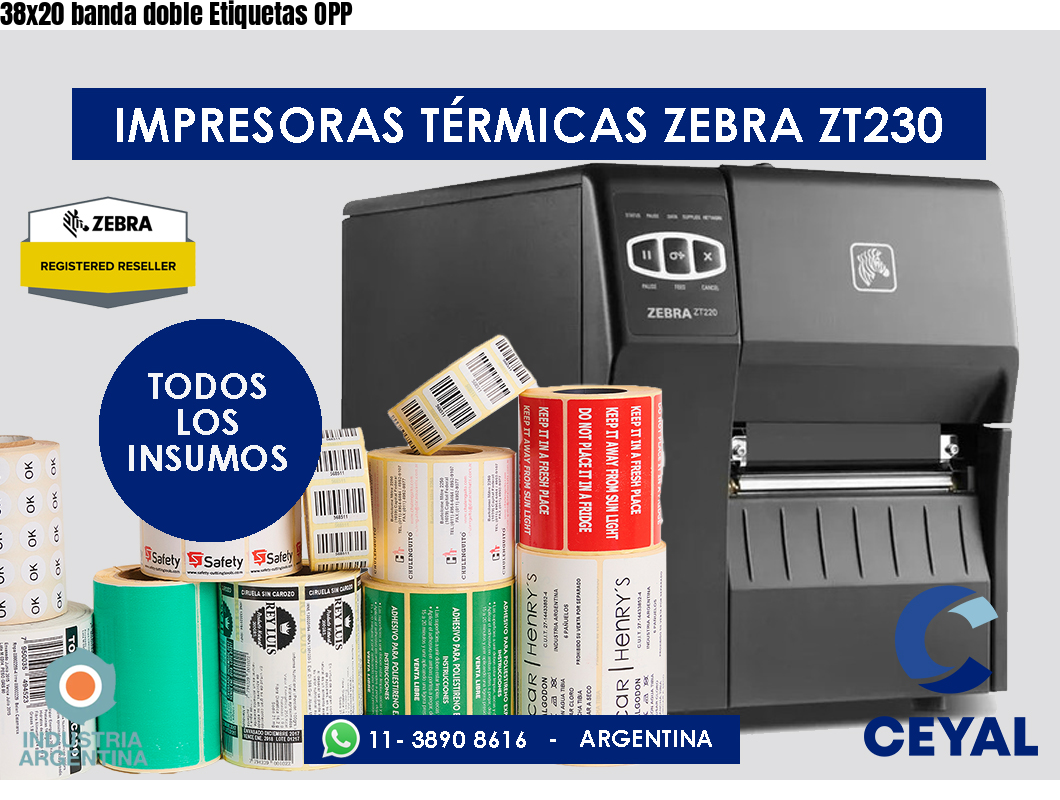 38x20 banda doble Etiquetas OPP