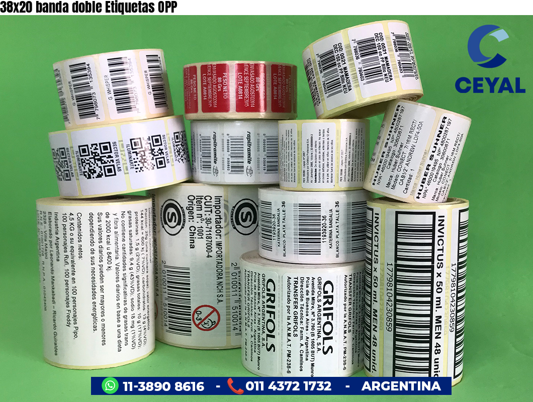 38x20 banda doble Etiquetas OPP