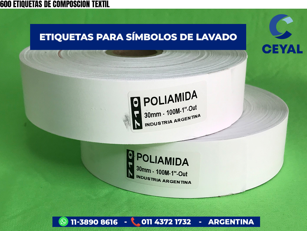 600 ETIQUETAS DE COMPOSCION TEXTIL