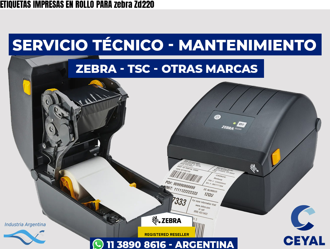 ETIQUETAS IMPRESAS EN ROLLO PARA zebra Zd220