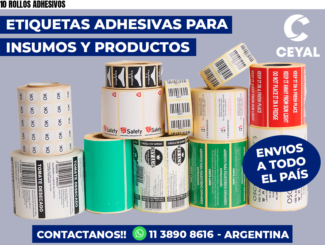 10 ROLLOS ADHESIVOS