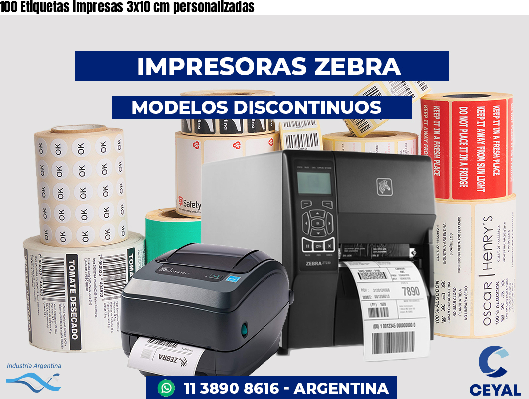 100 Etiquetas impresas 3x10 cm personalizadas