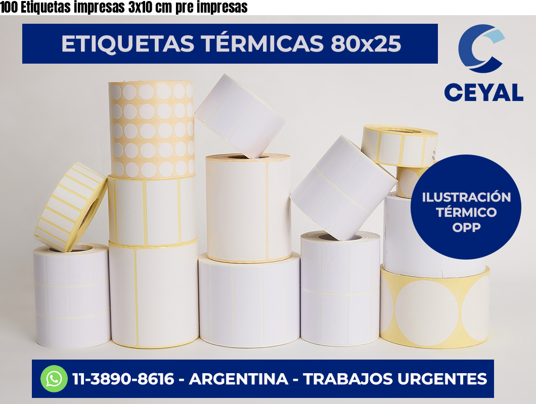 100 Etiquetas impresas 3×10 cm pre impresas
