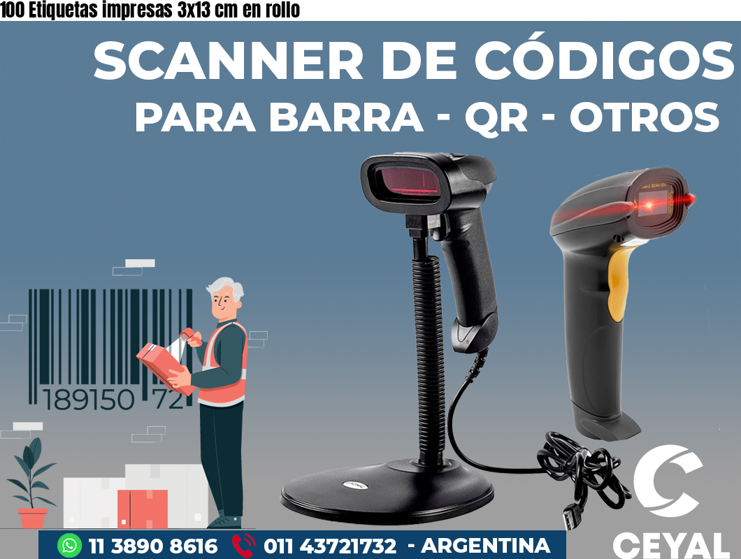 100 Etiquetas impresas 3x13 cm en rollo