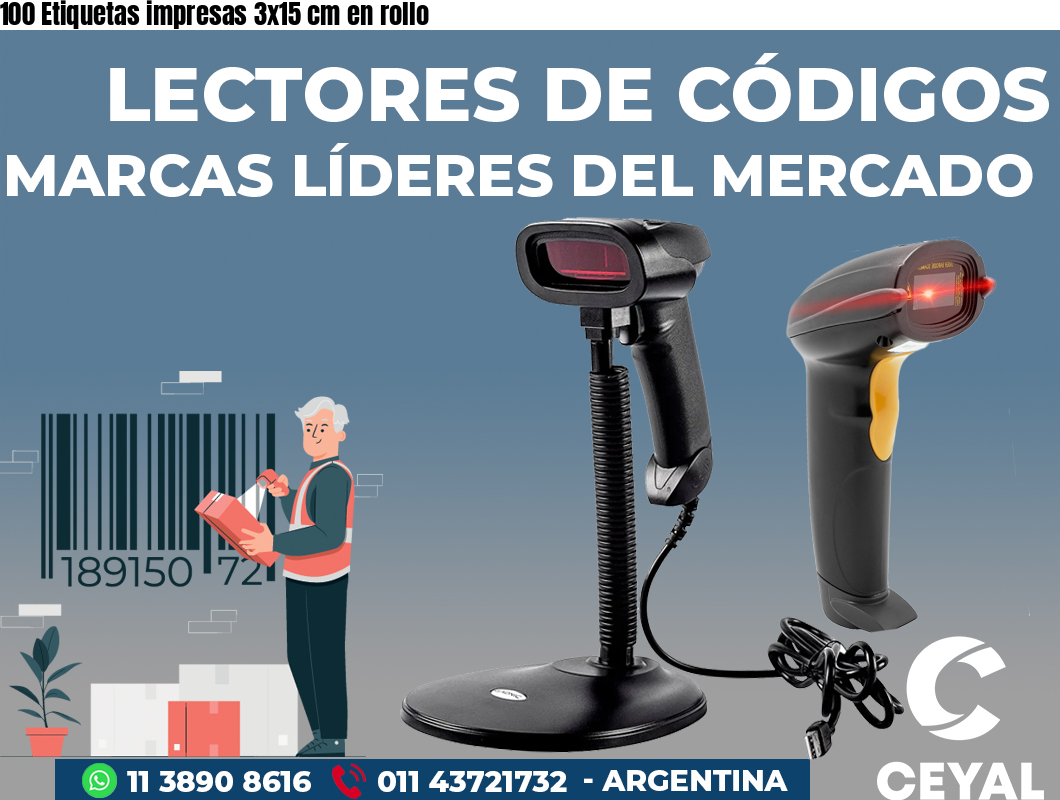 100 Etiquetas impresas 3x15 cm en rollo
