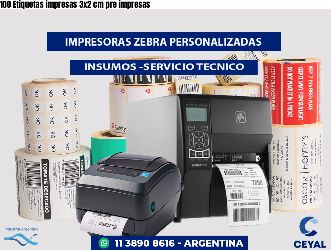 100 Etiquetas impresas 3x2 cm pre impresas