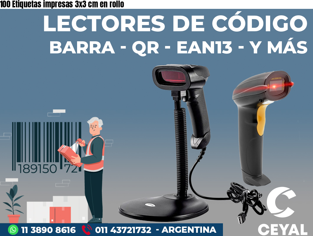 100 Etiquetas impresas 3x3 cm en rollo