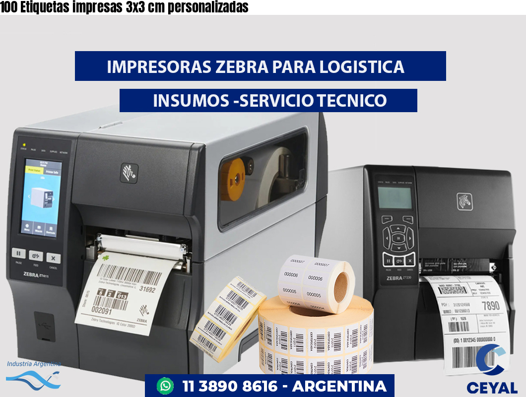 100 Etiquetas impresas 3x3 cm personalizadas