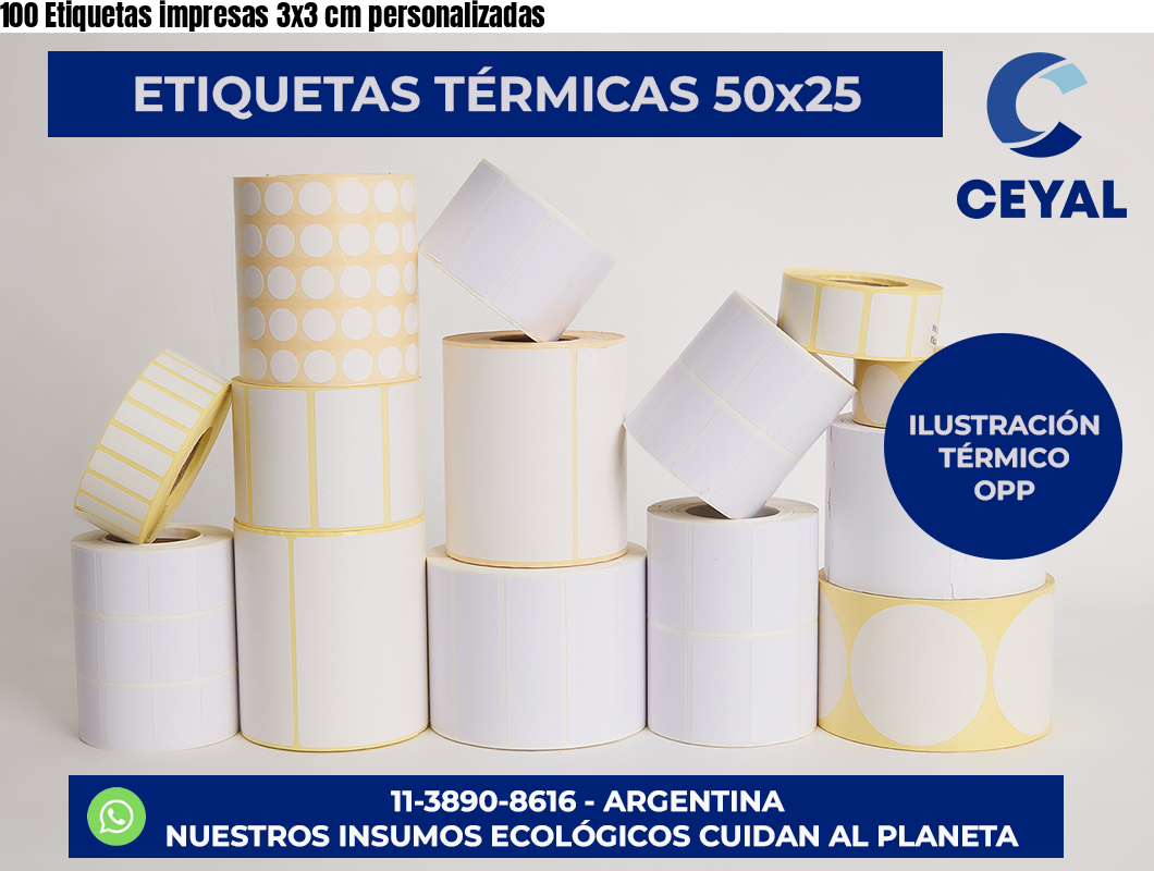100 Etiquetas impresas 3×3 cm personalizadas