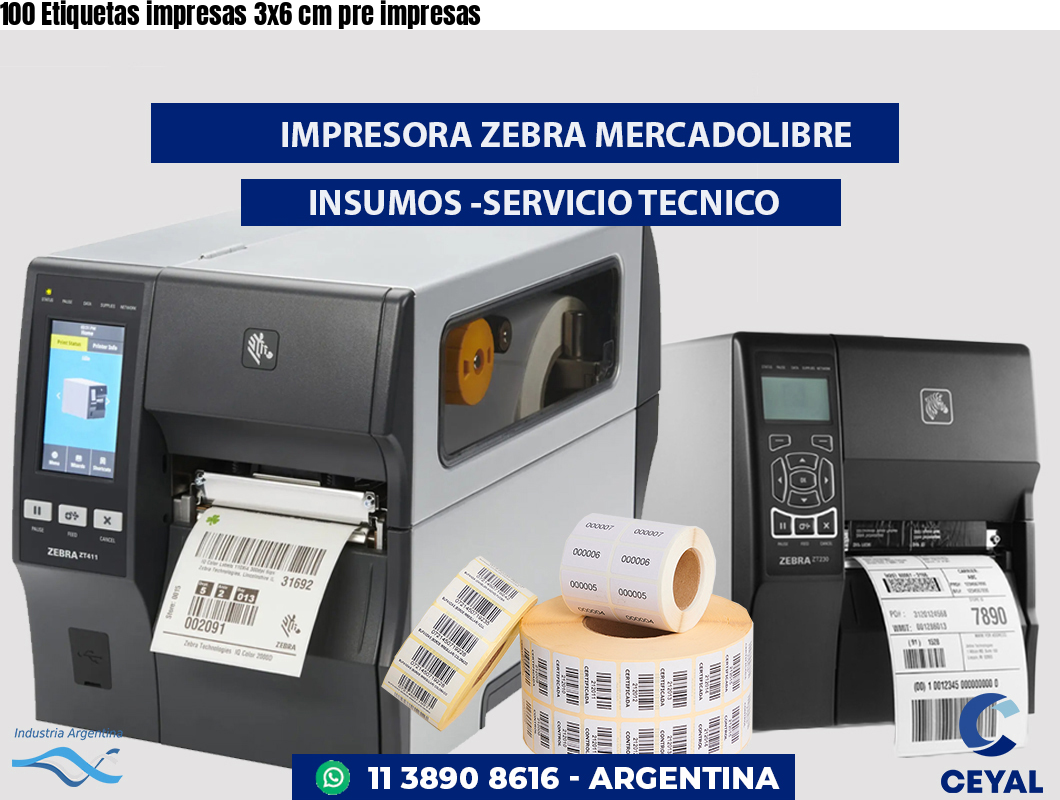 100 Etiquetas impresas 3x6 cm pre impresas