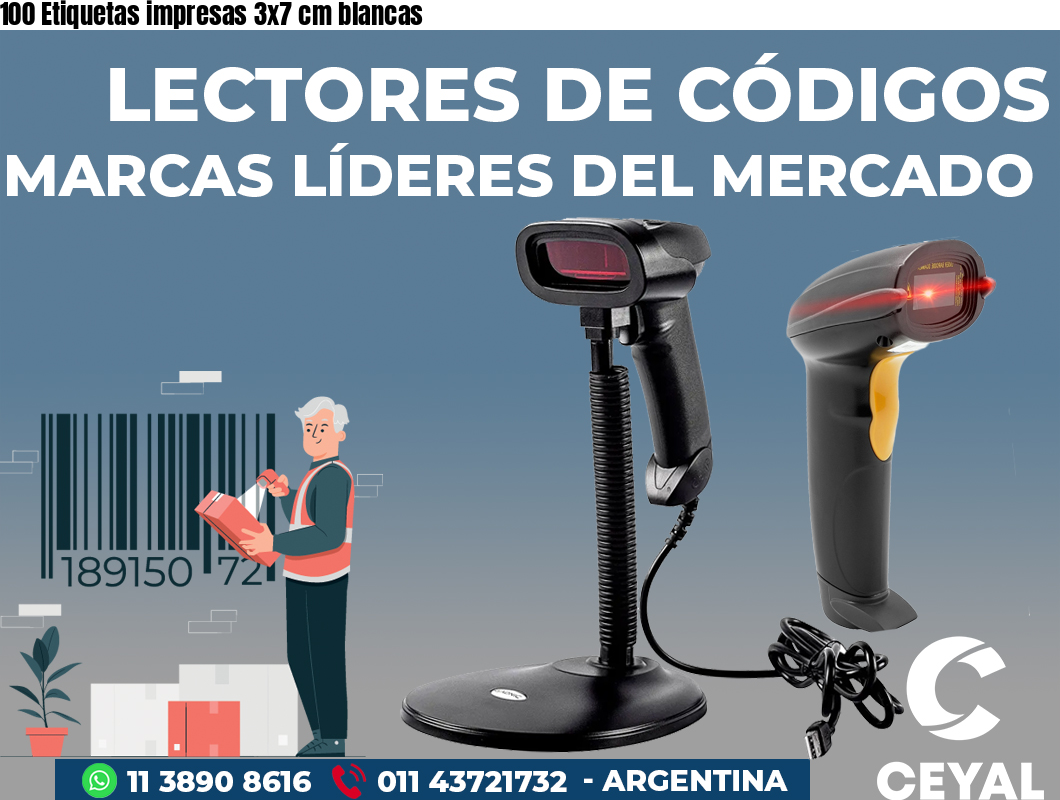 100 Etiquetas impresas 3x7 cm blancas