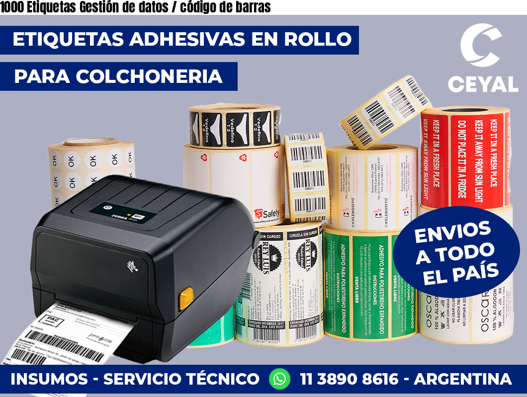 1000 Etiquetas Gestión de datos / código de barras