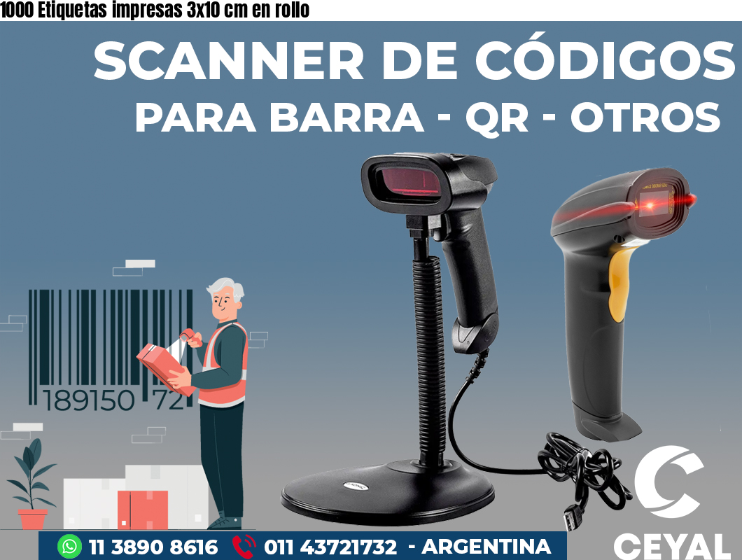 1000 Etiquetas impresas 3x10 cm en rollo