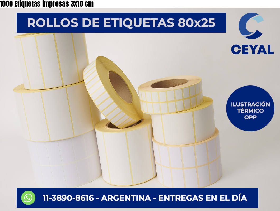 1000 Etiquetas impresas 3×10 cm