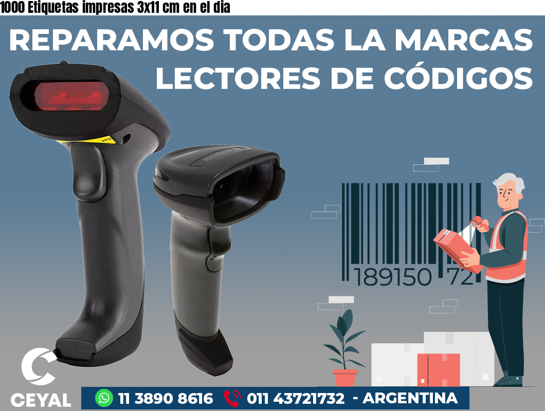 1000 Etiquetas impresas 3x11 cm en el dia