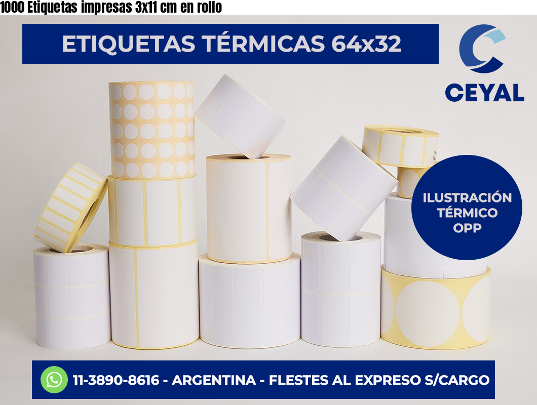 1000 Etiquetas impresas 3×11 cm en rollo